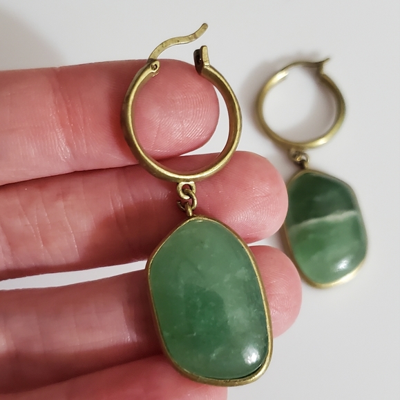 Jade hoop earrings natural stone gold bronze banana Republic? Vtg ? Exc conditio - Picture 13 of 16